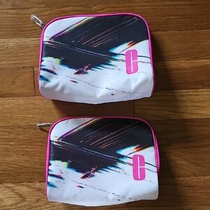 Clinique Pink White  Zippered Makeup Bag Bundle of Qty 2 NWOT